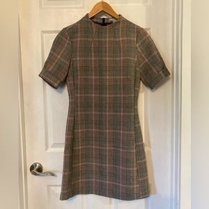 H&M Plaid Mini Dress with Puffed Sleeves